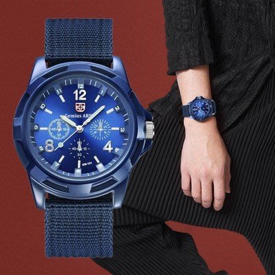 下殺-Comeandbuy 不銹鋼男士軍隊尼龍樂隊石英手錶 時尚腕錶 手錶