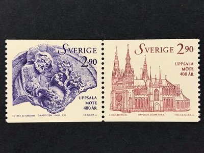 1993.03.25.#瑞典 #烏普薩拉教會會議400年（圖為石雕及教堂建築）套票2全40元