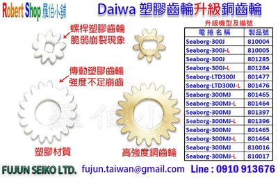 【羅伯小舖】Daiwa 電動捲線器300型系列 升級銅齒輪(大小2顆齒輪/組)