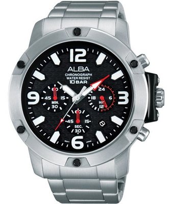 ALBA Prestige 三眼計時藍寶石腕錶(AT3827X1)-黑/45mm VD53-X218D
