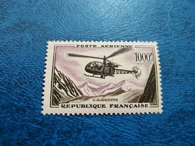 【二手】 法國郵票1958云雀直升機全新MNH岡東雕刻版，米歇980 郵票 首日封 小型張【經典錢幣】