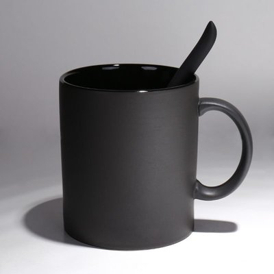♛馬克杯♛ WUNI歐式創意黑色啞光大容量 馬克杯 子磨砂簡約 咖啡杯 帶勺 陶瓷 水杯 滿599免運
