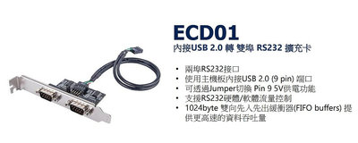 小白的生活工場*銀欣 ECD01 內接USB 2.0 轉 雙埠 RS232 擴充卡