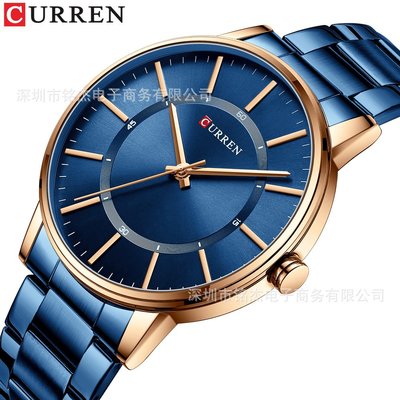 男士手錶 CURREN卡瑞恩8385時尚簡約男士手錶防水鋼帶男士商務石英腕錶男錶
