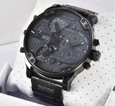 DIESEL Mr.Daddy 2.0 黑色面錶盤 黑色不鏽鋼錶帶 石英 三眼計時 男士手錶 DZ7468