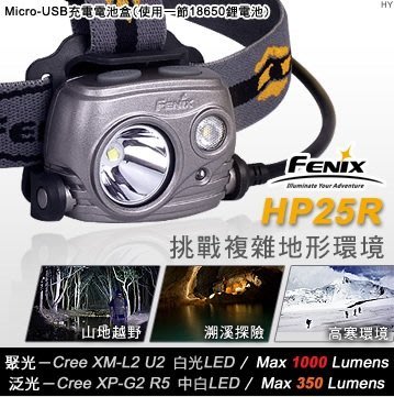 【LED Lifeway】FENIX HP25R (內附原廠電池) 1000流明 泛聚光 山地頭燈 (1*18650)