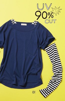 Live in comfort  UV-90%cut  短袖T恤+清涼條紋袖套的抗陽絕妙組合 (現貨款特價)