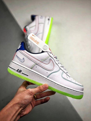 Nike Air Force 1 Low 空軍 螢光綠 歐美風 厚底 低幫 滑板鞋 CV2421-100 情侶鞋公司級
