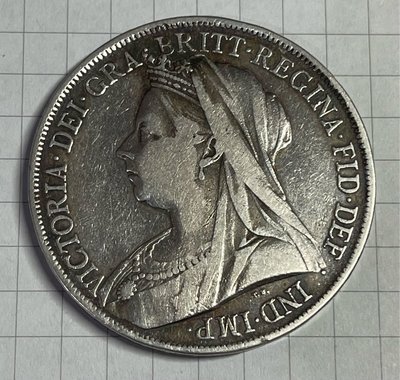 1900年英國維多利亞女王老人頭騎士屠龍壹克朗銀幣XF品項
