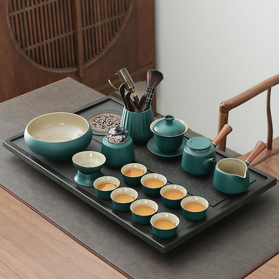 日式黑陶功夫茶具套裝家用小套烏金石茶盤整套簡約辦公室會客茶具~訂金
