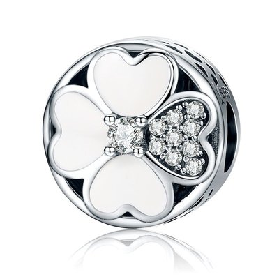 現貨Pandora 潘朵拉 925純銀白色花朵鑲鉆滴油散珠diy個性飾品手鏈大孔珠子明星同款熱銷