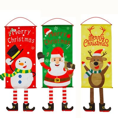 聖誕節裝飾 新款橫幅 節日派對裝扮 氣氛場景布置 聖誕老人 聖誕節裝飾品門 掛布藝掛件 聖誕老人雪人 掛畫掛旗掛布吊旗-慧友芊家居