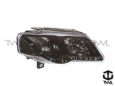 《※台灣之光※》新福斯VW PASSAT B6 06 07 08 09 10年類R8 DRL LED光條黑底魚眼大燈組