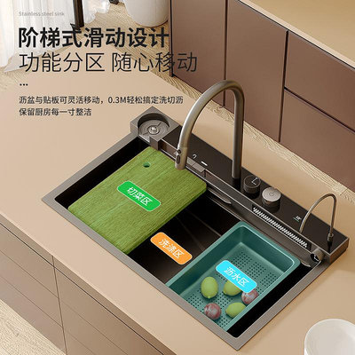 水槽日本TUTN水槽全功能數顯大單槽廚房菜盆家用不銹鋼洗碗池納米C-04