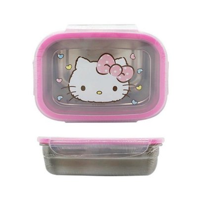 ♥小公主日本精品♥ HELLO KITTY 凱蒂貓 樂扣不鏽鋼保鮮盒(375ML) 便當盒 生鮮盒野餐盒11809401
