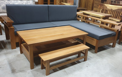 【南台灣傢俱】L型100%全實木馬來西亞檜木沙發組椅市價$65000,驚喜價$46900元