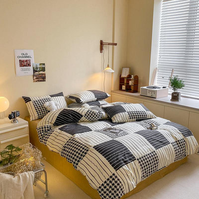 床包ins北歐現代條紋床上四件套純棉100全棉簡約時尚床單被套床上用品