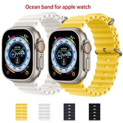 gaming微小配件-適用於蘋果手錶8代錶帶 Apple watch Ultra錶帶 矽膠鋼扣錶帶 iWatch8/SE2海洋硅膠手錶替換腕帶-gm