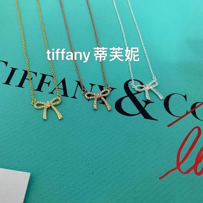 新品TIFFANY &amp; CO. 蒂芙尼 925銀蝴蝶結項鏈女玫瑰金銀色金色吊墜鎖骨鏈不掉色送女友促銷