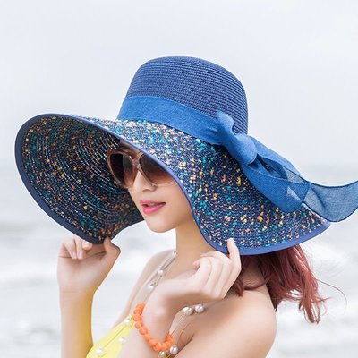 沙灘帽子女夏季防嗮遮陽帽大沿可折疊草帽度假海邊太陽~特價精品 夏季