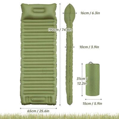 戶外營單人充氣墊腳踩充氣加厚充氣床墊戶外野營床墊尼龍材質