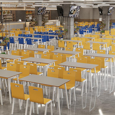 公司員工食堂餐桌椅學校餐廳飯堂連體餐桌面館小吃店快餐桌椅組合