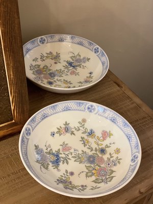 老歐洲英國Royal Doulton藍色蕾絲碗盤 穀物碗  老件【更美歐洲傢飾古董老件Amazing House】台南