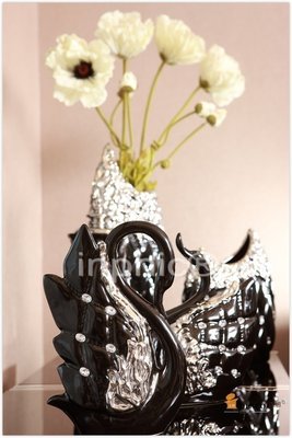 INPHIC-黑白天鵝工藝擺飾 電鍍水鑽裝飾 奢華家居擺設