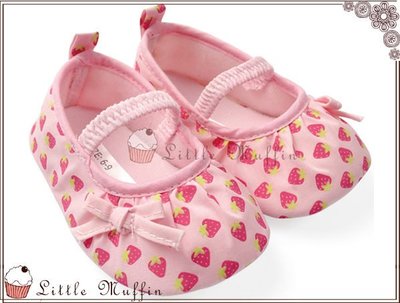 【Little Muffin小馬芬】 [SMI204]草莓布蕾感 鬆緊蝴蝶結娃娃鞋/止滑軟底學步鞋 13/15