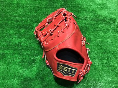 棒球世界ZETT 頂級硬式牛皮 棒球一壘手手套特價不到 65折 本壘版標紅色反手用