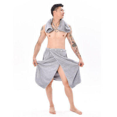 CCの屋N003 男士高密度加厚版運動健身浴袍吸水毛巾超細纖維珊瑚絨家居浴裙