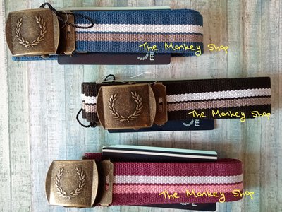 【 The Monkey Shop 】日本帶回 全新正品 FRED PERRY 經典款條紋休閒款式皮帶