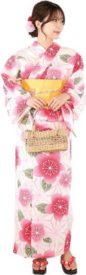 Nishiki【日本代購】和式浴衣+束腰帶2件套 女士成人用 - 桜に麻の葉