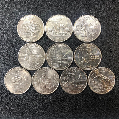 美國-25分紀念幣共10枚-1999~2006