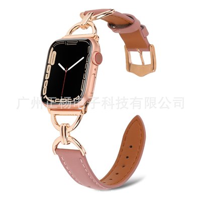 適用蘋果手表apple watch1-7代真皮表帶金屬搭配外貿爆款正品促銷