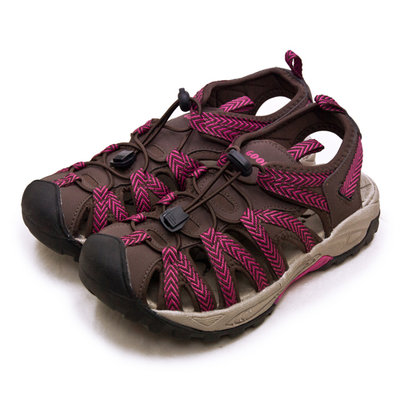利卡夢鞋園–GOODYEAR 固特異排水透氣輕便水陸護趾涼鞋--森呼吸系列--咖棕桃--22612--女