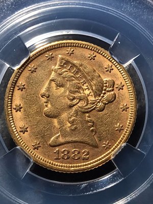 1882年美國自由女神單鷹金幣5美元，重8.35克，保粹評級QR-9593