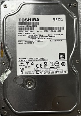 @淡水無國界@ 良品TOSHIBA 3.5吋 機械硬碟 500GB 硬碟 中古 已測試 DT01ACA050 F28