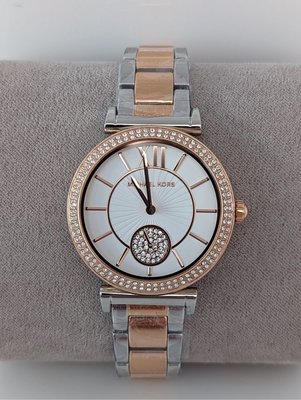 MICHAEL KORS  Abbey 白色面錶盤 獨立晶鑽小秒盤 銀色配玫瑰金色不鏽鋼錶帶 石英 女士手錶 MK4616