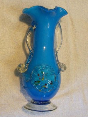 花瓶(6)~~藍色~~早期氣泡玻璃花瓶~~會滲水~~高約21CM~~懷舊.擺飾.道具