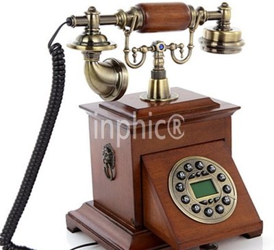INPHIC-時尚電話機復古歐式實木田園復古電話機家用辦公座機電話