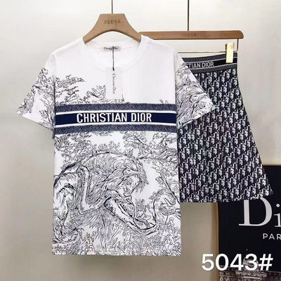 Leann代購~DIOR 迪奧夏季新款韓版洋氣時尚提花D字母氣質短袖上衣