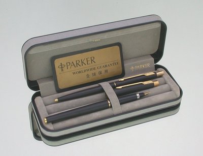 1980絕版美國製PARKER派克CLASSIC經典型黑紗對筆雙面筆尖鋼筆