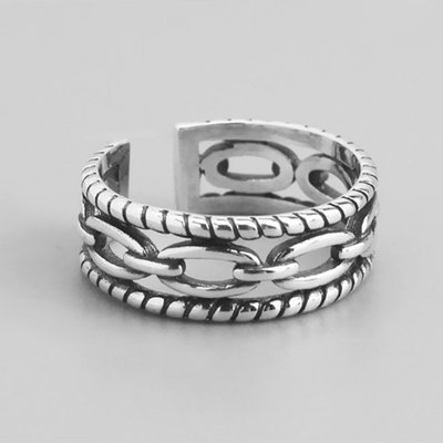 《 QBOX 》FASHION 飾品【RF160】精緻個性復古雙層鏈條設計S925純銀/泰銀開口戒指