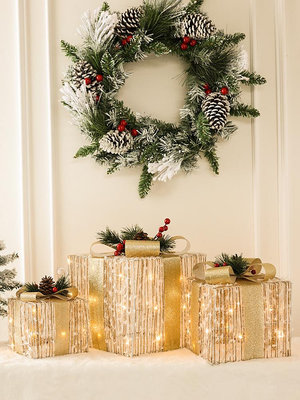 圣誕LED燈發光禮物盒圣誕樹底堆頭商場櫥窗場景布置圣誕節裝飾品-奇點家居