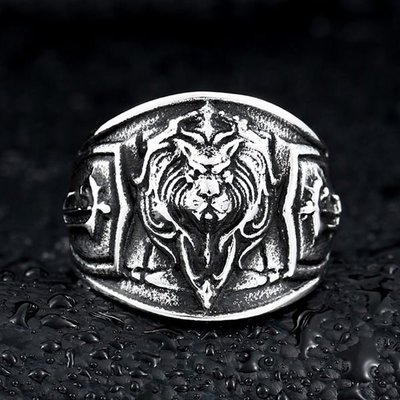 《 QBOX 》FASHION 飾品【RBR8-300】精緻個性王者獅頭盾面鑄造鈦鋼戒指/戒環