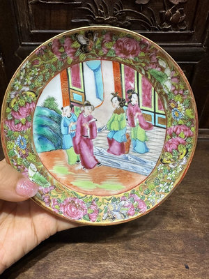 晚清廣彩人物盤子 古董瓷器收藏品老貨 畫工精湛
