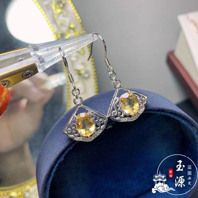 工廠天然黃水晶耳墜女士珠寶飾品925銀鑲嵌耳環耳飾