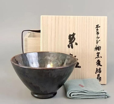可議價-日本木村盛和作綠寶石釉窯變結晶茶碗【店主收藏】41200