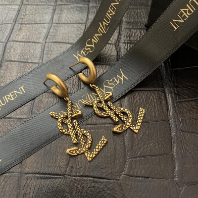 法國奢侈時裝品牌Yves Saint Laurent YSL古銅色雙頭蛇字母耳環 代購